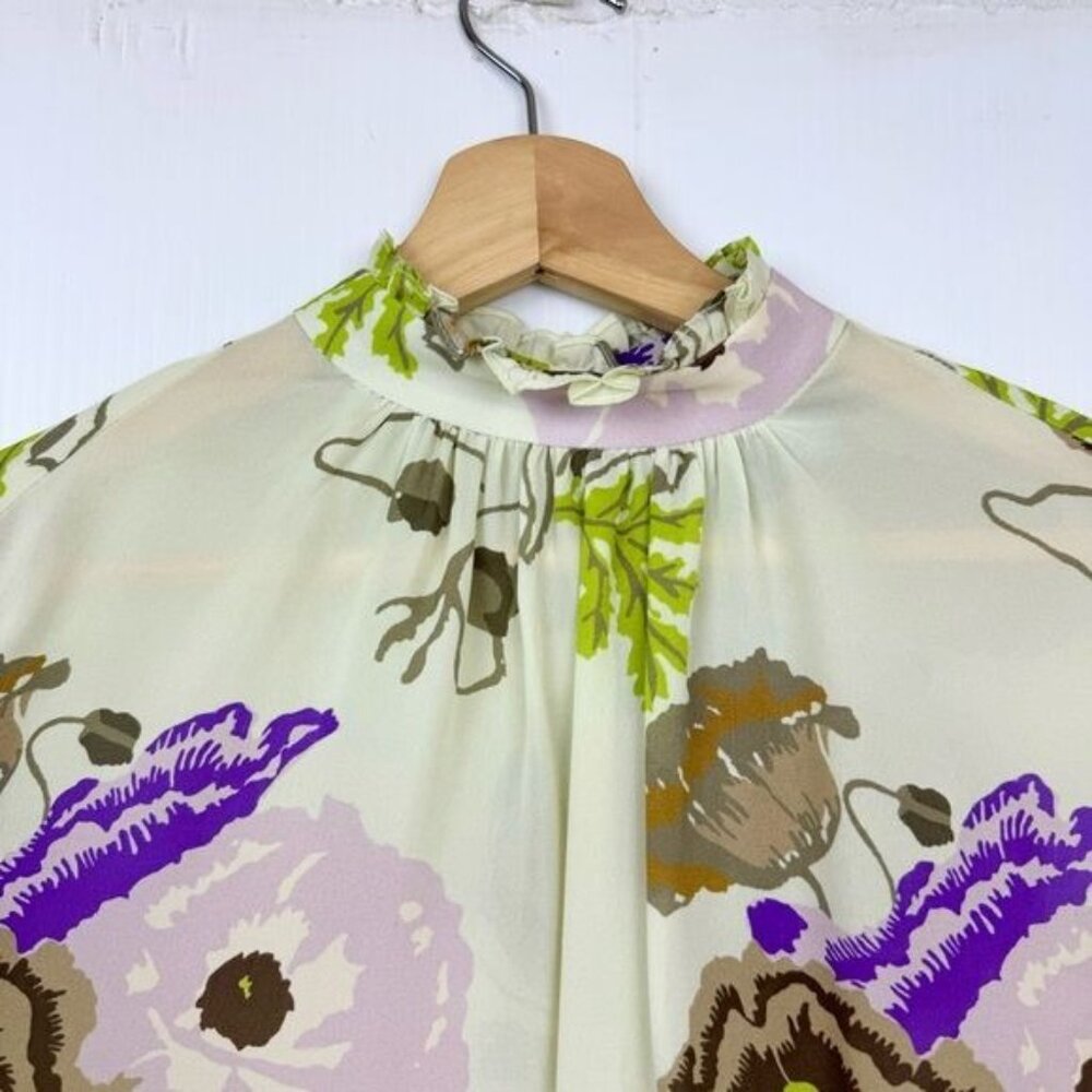 No.6 THOMAS TOP 100% SILK GEORGETTE LONG SLEEVE PISTACHIO 0 - Picture 6 of 9